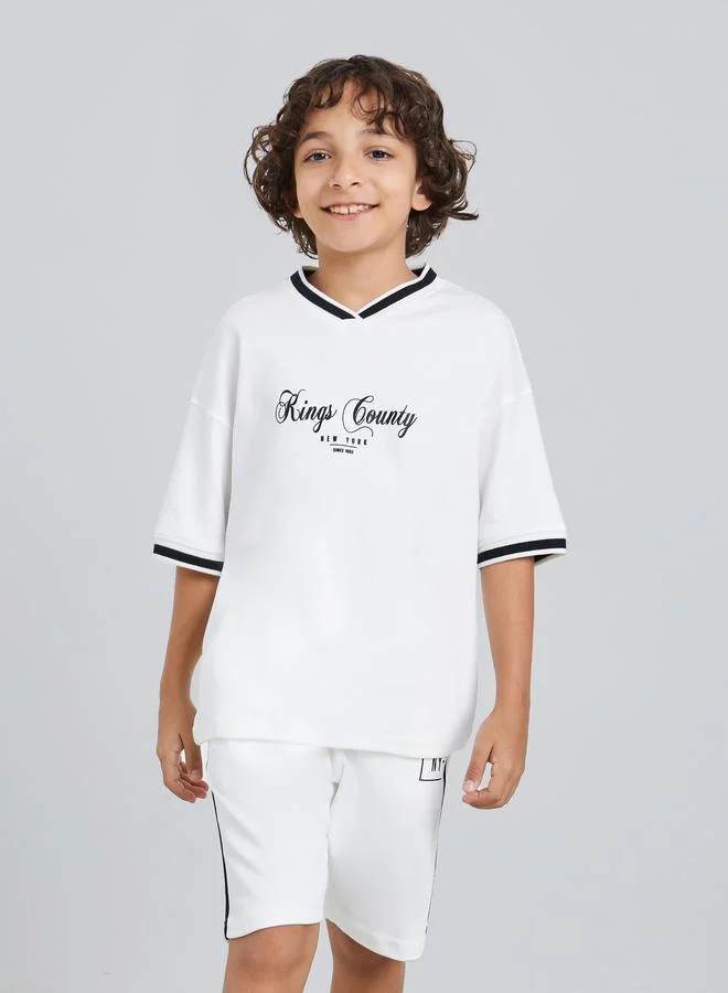 Styli Kids Off-White Cotton T-Shirt and Shorts Set